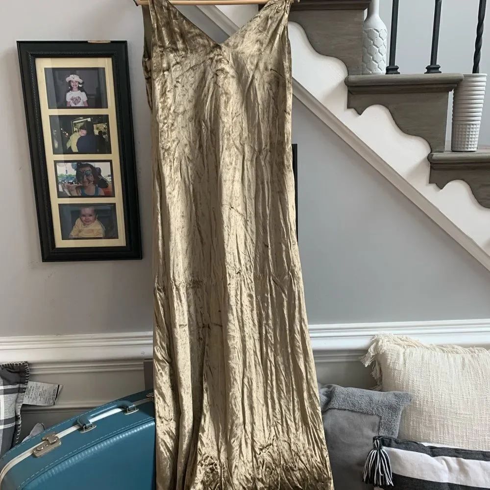 Anne Klein Olive Brown Velvet Sleeveless Double V Maxi Dress Gown sz 4 NWT